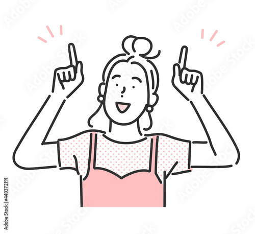 笑顔で指を指す女性のイラスト素材