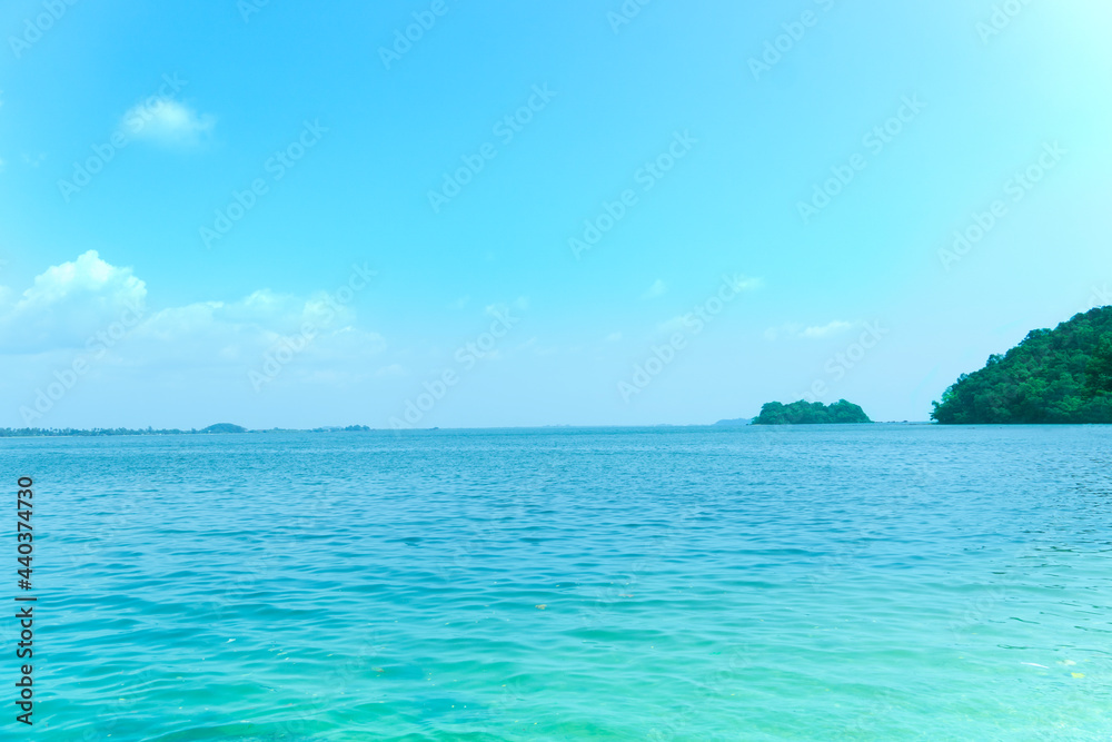 Shallow sea are bright blue with the corners of the island are covered with little greenery.