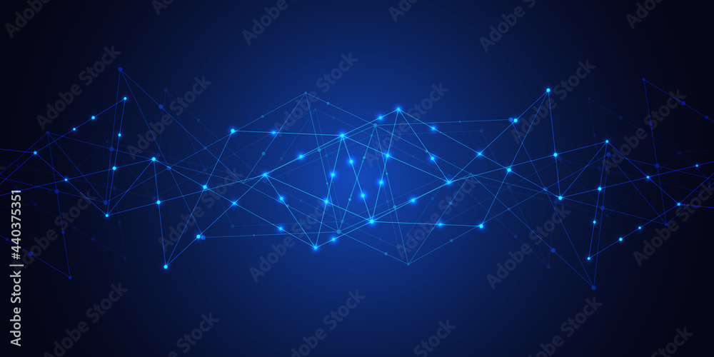 Abstract technology background with connecting dots and lines. Global network connection. Digital technology and communication concept