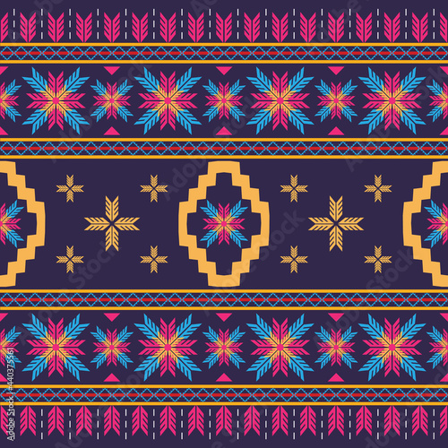 Abstract flower ethnic geometric pattern design for background or wallpaper,carpet,wallpaper,clothing,wrapping,Batik,fabric,sarong,Vector illustration embroidery style.