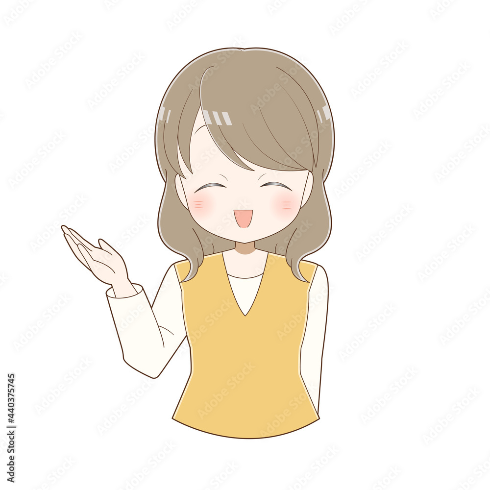 笑顔で説明する女性 笑顔で説明する女性