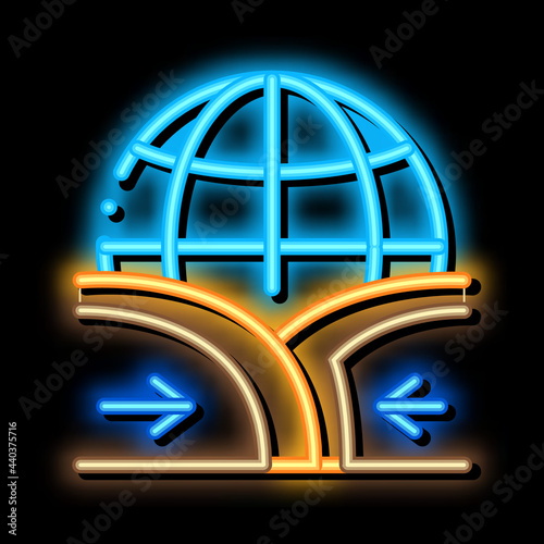 global action ground movement neon light sign vector. Glowing bright icon global action ground movement sign. transparent symbol illustration
