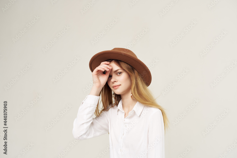 attractive woman wearing hat decoration white shirt charm street style attractive woman wearing hat decoration white shirt charm street style