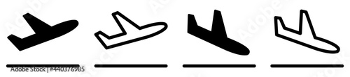 Set of take-off and landing icons. Airplane departure , airplane arrivals, airport. Vector.