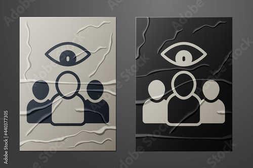 White Spy, agent icon isolated on crumpled paper background. Spying on people. Paper art style. Vector