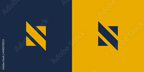 Simple Initial Letter N and S Logo. Blue and Yellow Geometric Shape isolated on Double Background. Usable for Business and Branding Logos. Flat Vector Logo Design Template Element.
