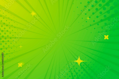 Comic manga cartoon background green yellow shiny stars halftone and focus