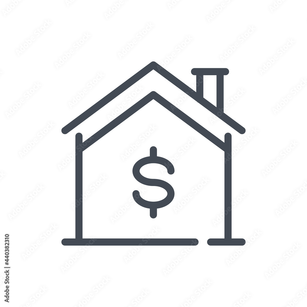 House with dollar line icon. Buy smart home vector outline sign.