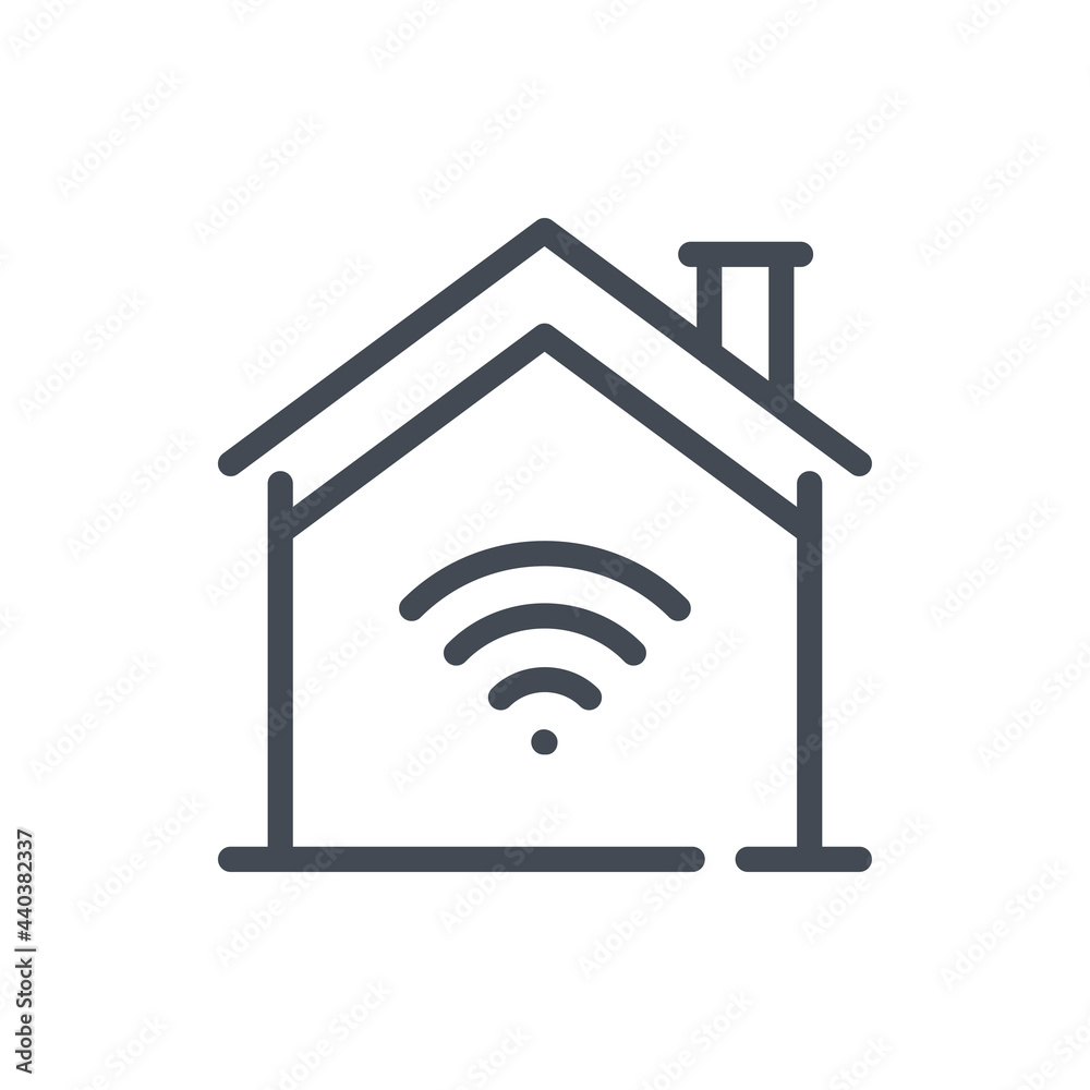 House with wireless signal line icon. Remote control of smart home vector outline sign. House with wireless signal line icon. Remote control of smart home vector outline sign.