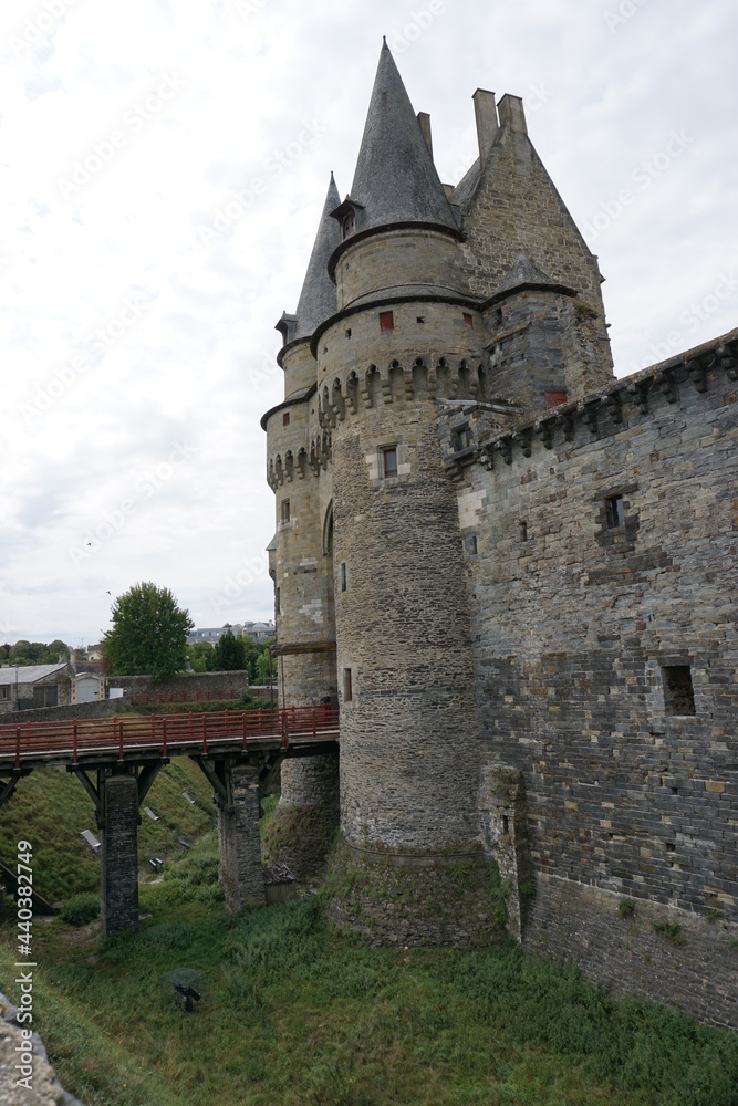 old stone castle in the country with bridge and moat in france