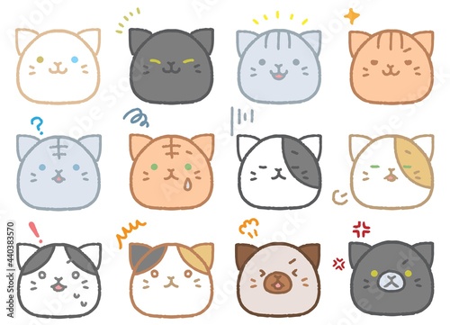 かわいい手描きの猫の感情アイコンセット