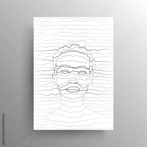Abstract female face in wavy horizontal lines style. Portrait of an African woman in linear distortion style isolated on white background. Design for wall decoration, poster. Vector