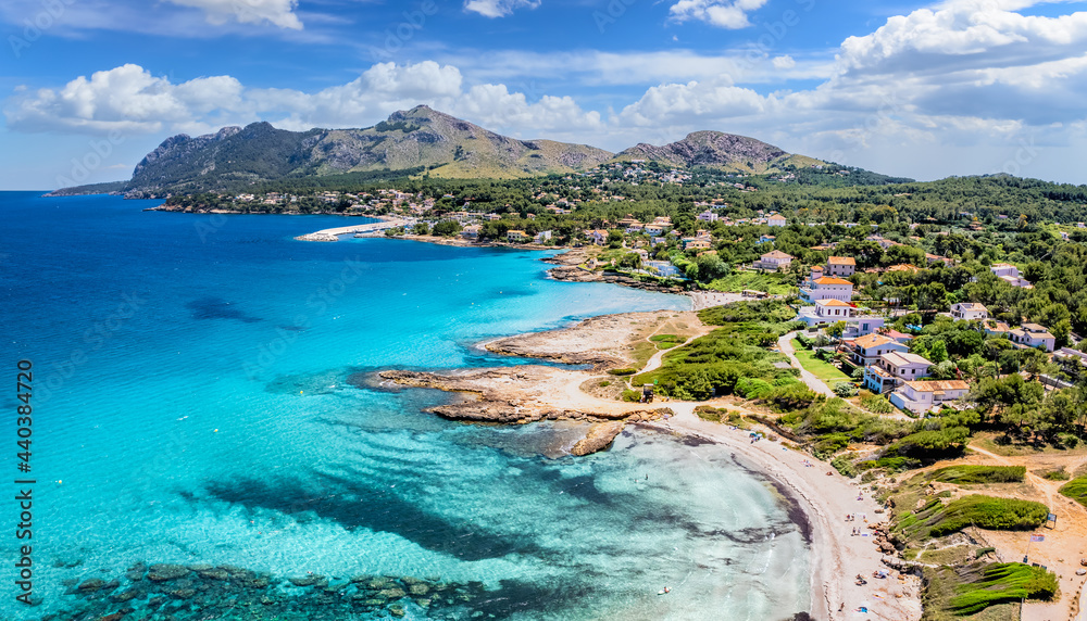 Aerial view with Sant Pere beach of Alcudia, Mallorca island, Spain