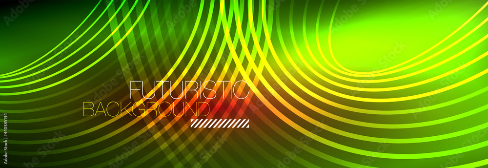 Fototapeta premium Dark abstract background with glowing neon circles. Trendy layout template for business or technology presentation, internet poster or web brochure cover, wallpaper