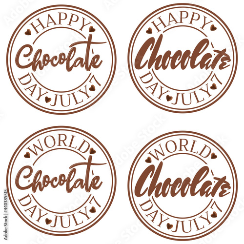 Chocolate stamp. Chocolate title. Happy world chocolate day.  7 july