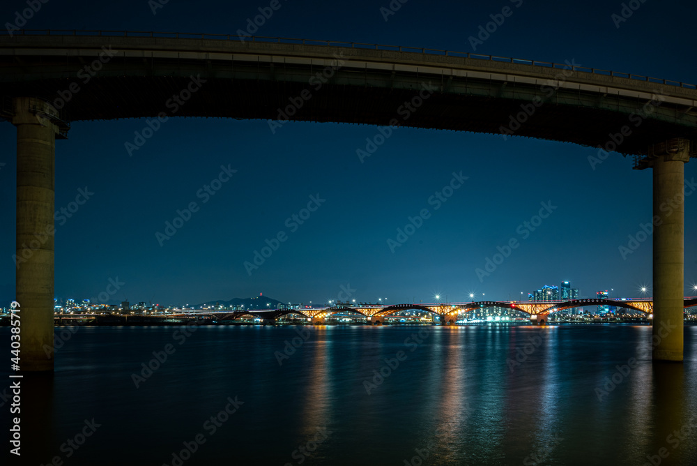 The night view of Han River Bridge in Seoul