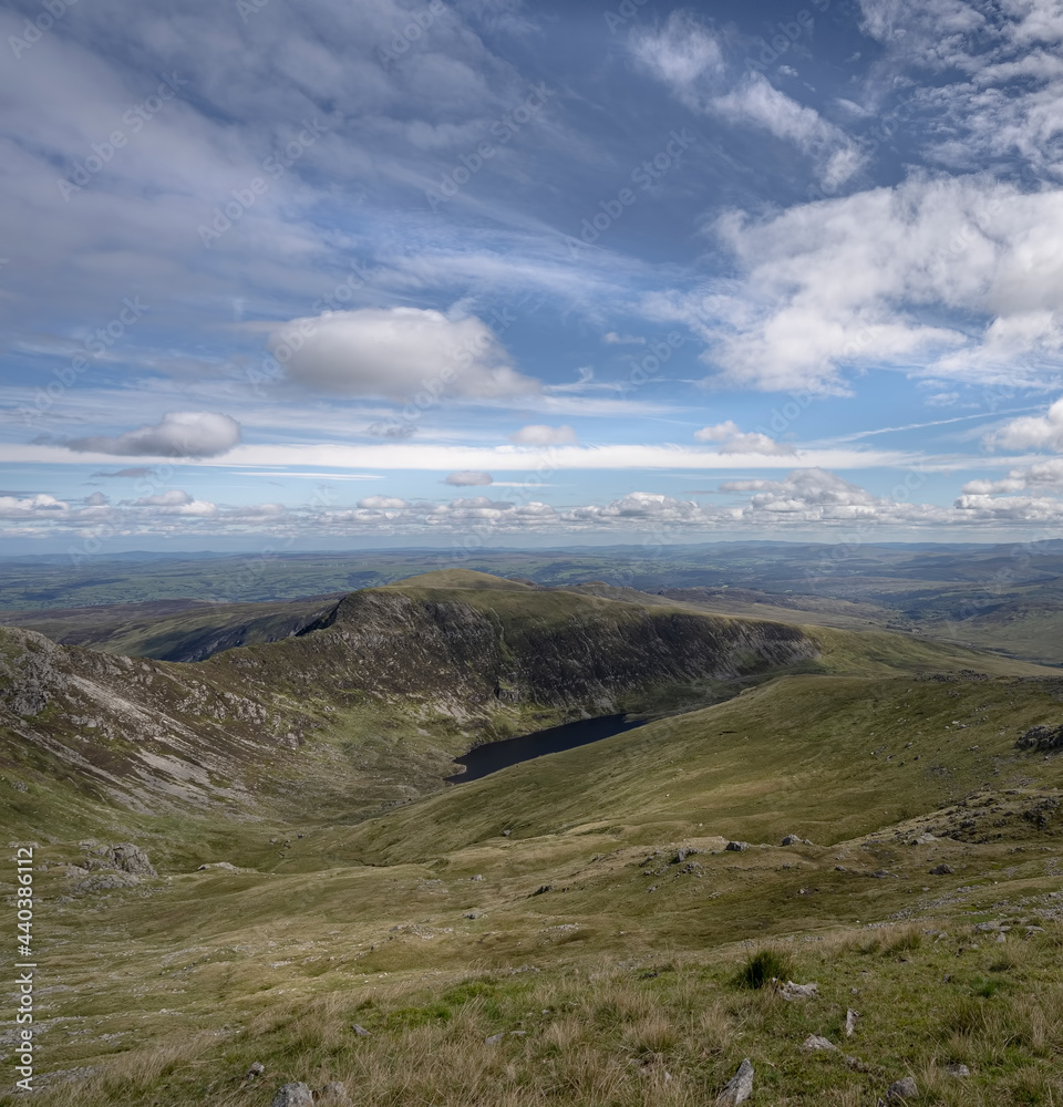 Welsh mountain view of green valleys in Snowdonia 