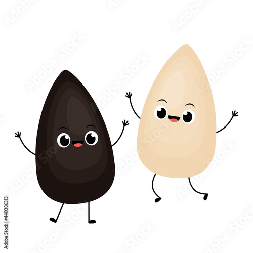 Black and white sesame seed character. Sesame seed on white background.