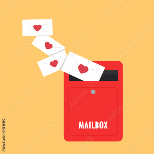 Mailbox vector. Red mailbox on yellow background. Love letter vector.