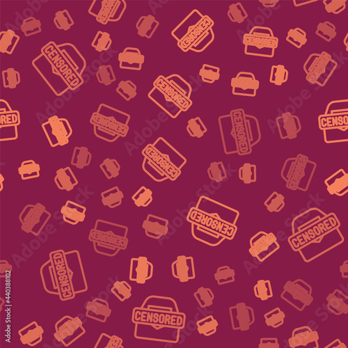 Brown line Censored stamp icon isolated seamless pattern on red background. Vector