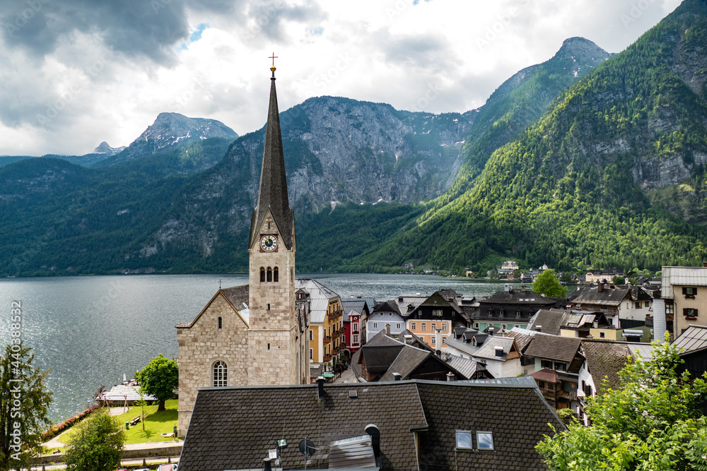 historical salt mining city hallstatt in austrian alps