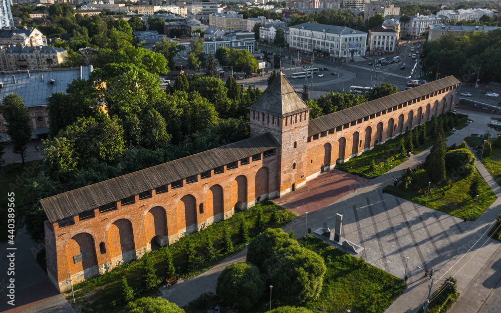 Aerial view of Smolensk fortress Wall. Part of a fortress constructed between 1595 and 1602