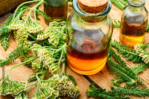 Yarrow tincture in the glass bottle