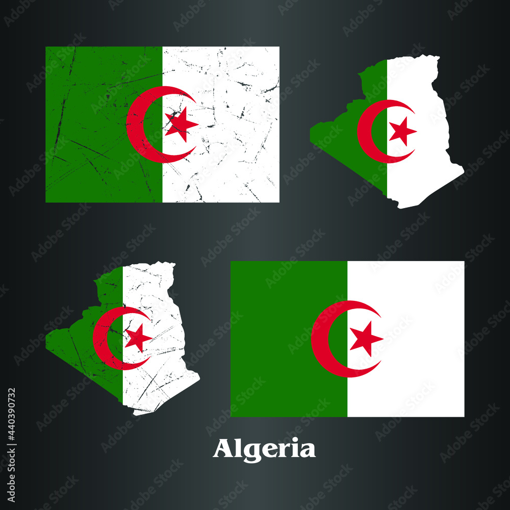 Algeria Flag with Map in grunge texture. Vector template. Algeria Flag with Map in grunge texture. Vector template.