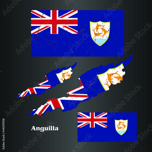 Anguilla Flag with Map in grunge texture. Vector template.