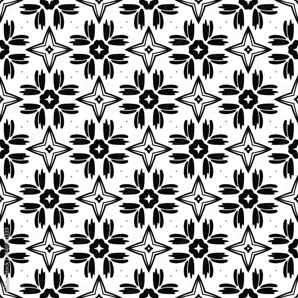  seamless floral pattern background.Geometric ornament for wallpapers and backgrounds. Black and white pattern. 