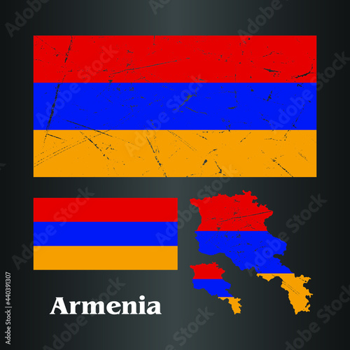 Armenia Flag with Map in grunge texture. Vector template.