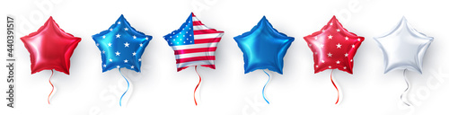 American Star balloon for USA Party balloons event decoration on white background.Party decorations fourth july, USA Independence Day,Memorial day, celebration, anniversary or American event.
