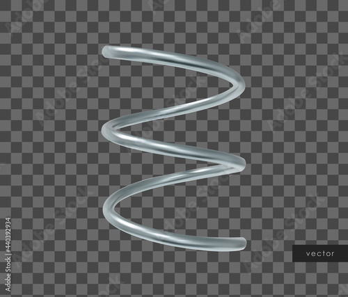 Vector 3d realistic geometric object. Isolated metallic silver helix shape.
