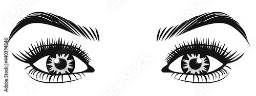 Women eyes. Vector illustration, with open eyes with long eyelashes for beauty salon.Eyelash extension logo.