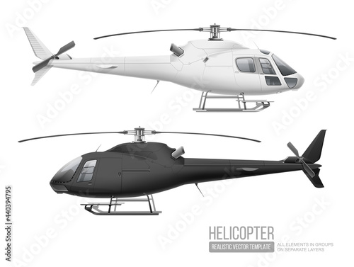 Tablou canvas White and Black Helicopter - vector Mockup template isolated on grey