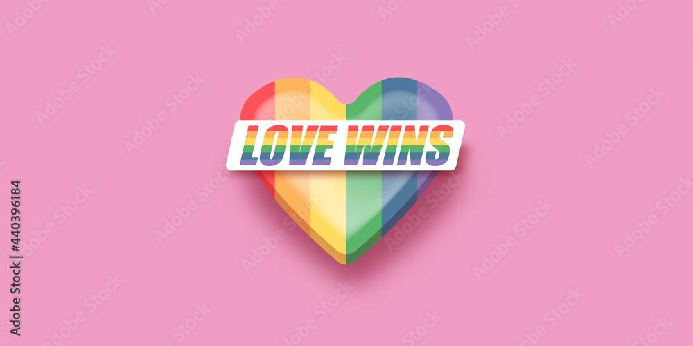 Love wins lettering for Pride month celebration with rainbow flag ...