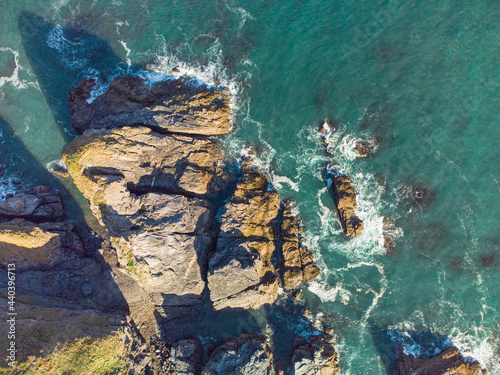 Aerial View Of Path And Buildings At Ocean Coastline