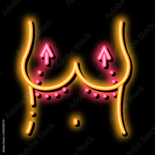 breast lift neon light sign vector. Glowing bright icon breast lift sign. transparent symbol illustration