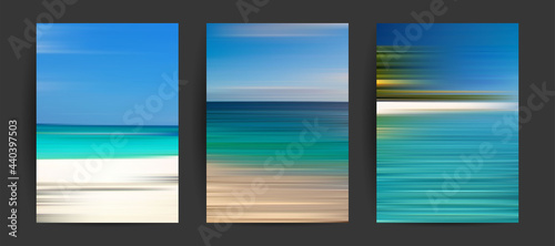 Summer backgrounds set. Creative gradients in summer colors. Ocean horizon, beach and sunsets. 
