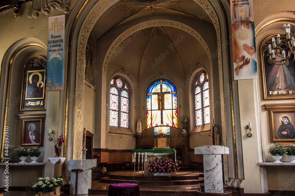 Kalety, Poland May 13, 2021: Interior of the parish church of St. Joseph in Kalety Jedrysek in the Diocese of Gliwice.