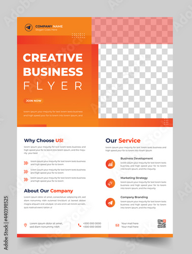 Corporate business flyer template design orange color. marketing, business proposal, promotion, advertise, publication, cover page. digital marketing agency flyer design. new business flyer design