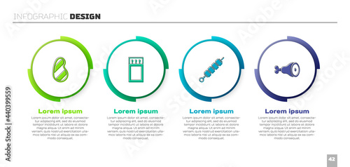 Set Steak meat, Matchbox and matches, Grilled shish kebab and Chicken leg. Business infographic template. Vector