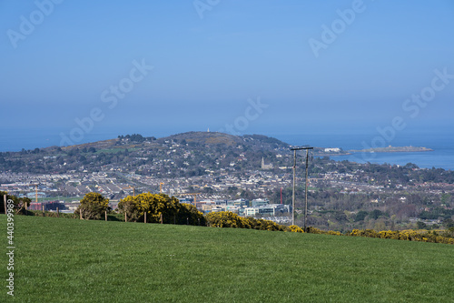 Beautiful bright view of Killiney Hill and part of South Dublin seen from Ballycorus Lead Mines on sunny day, Ballycorus, Co. Dublin, Ireland. High resolution photo