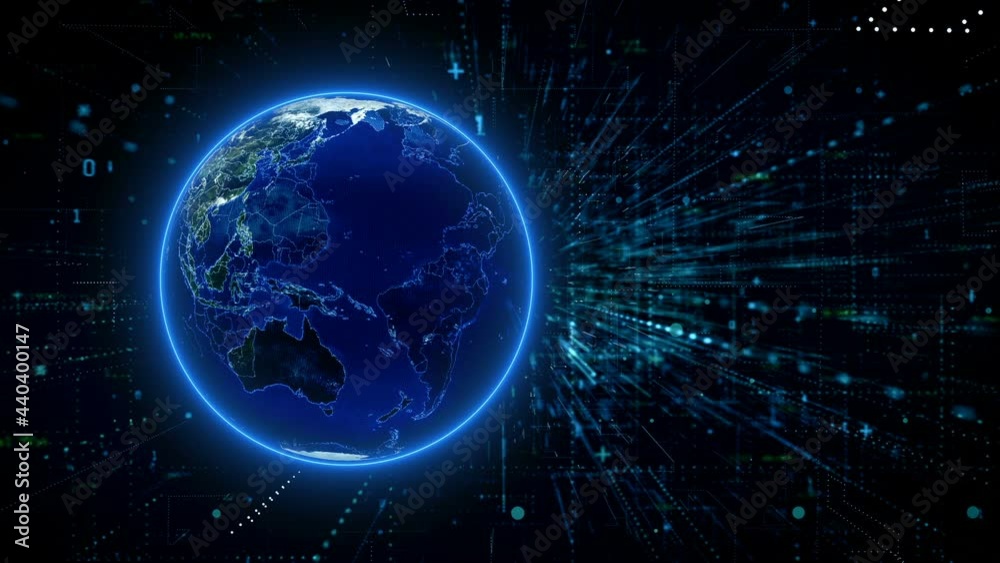 Globe With Data. This stock motion graphics video shows a digital globe with flying numbers and data on the right side of the frame.
