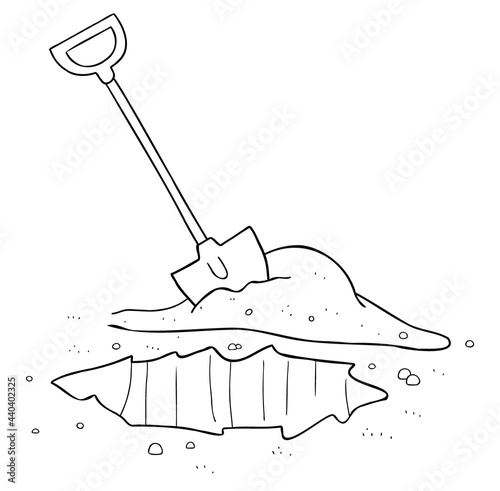 Cartoon vector illustration of shovel and dig soil