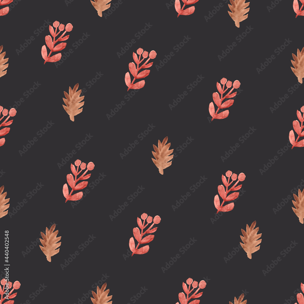Watercolor seamless paper. Floral, seamless autumn background.Botanical, drawing art illustration. Rose on a dark, light, background. Print for fabric creation, scrapbooking, packaging paper.