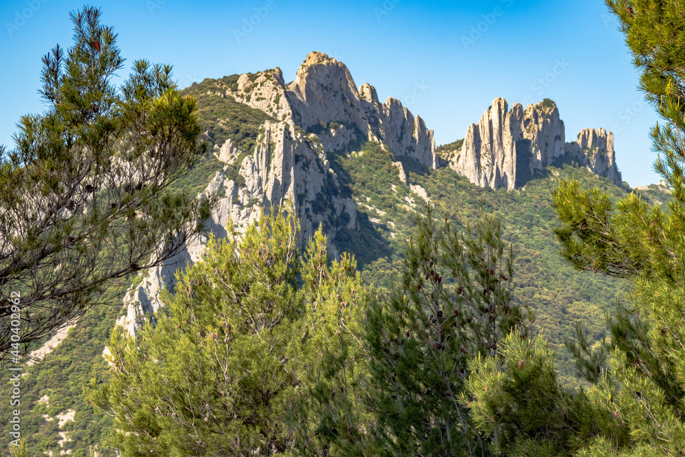Les dentelles de Montmirail in the Vaucluse and the surrounding vineyards in one of France's most popular Les dentelles de Montmirail in the Vaucluse and the surrounding vineyards in one of France's most popular