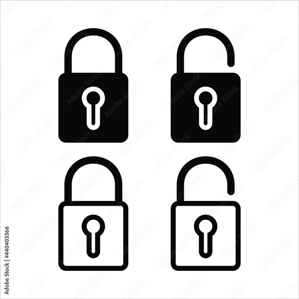 Locked and Unlocked Padlock Black and outline Icons Locked and Unlocked Padlock Black and outline Icons