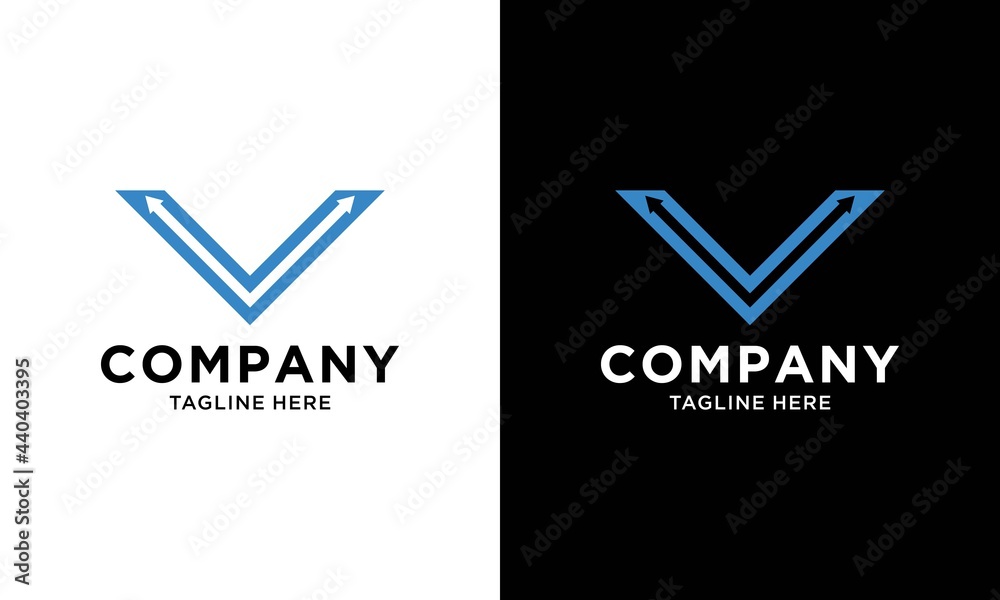 letter v and arrow logo template, modern logo style in blue color. letter v and arrow logo template, modern logo style in blue color.
