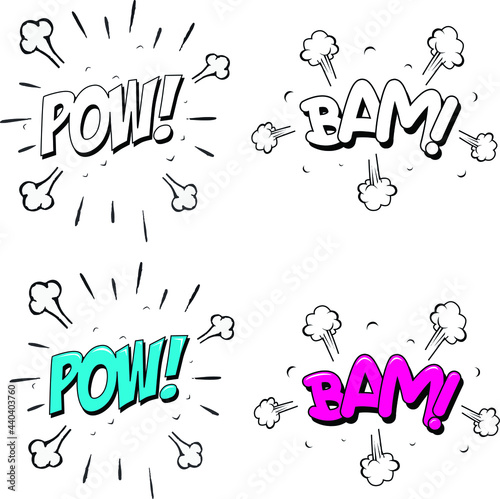 comic style vector illustration stickers pow, bam